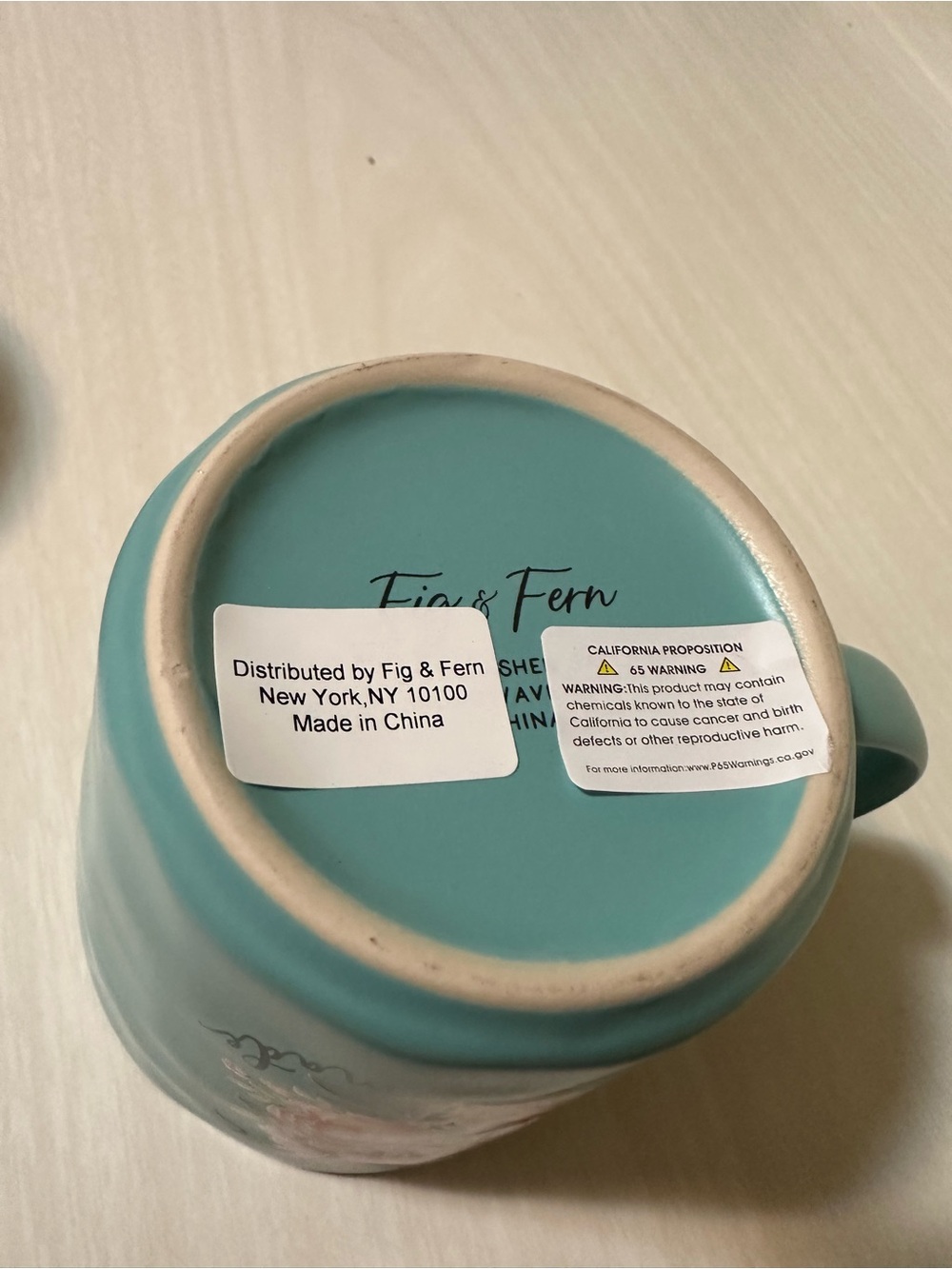 Teal Floral Ceramic Coffee Mug - Inspirational Script Design - Picture 3 of 3